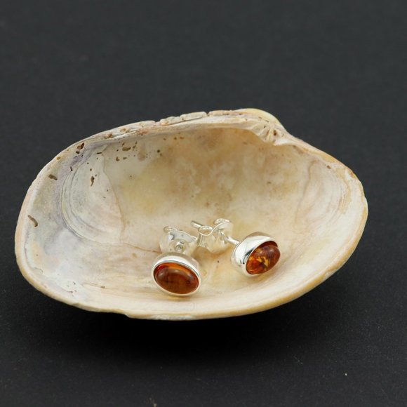 Sterling silver earrings with natural Baltic amber, amber stud earrings, studs - Picture 4 of 15